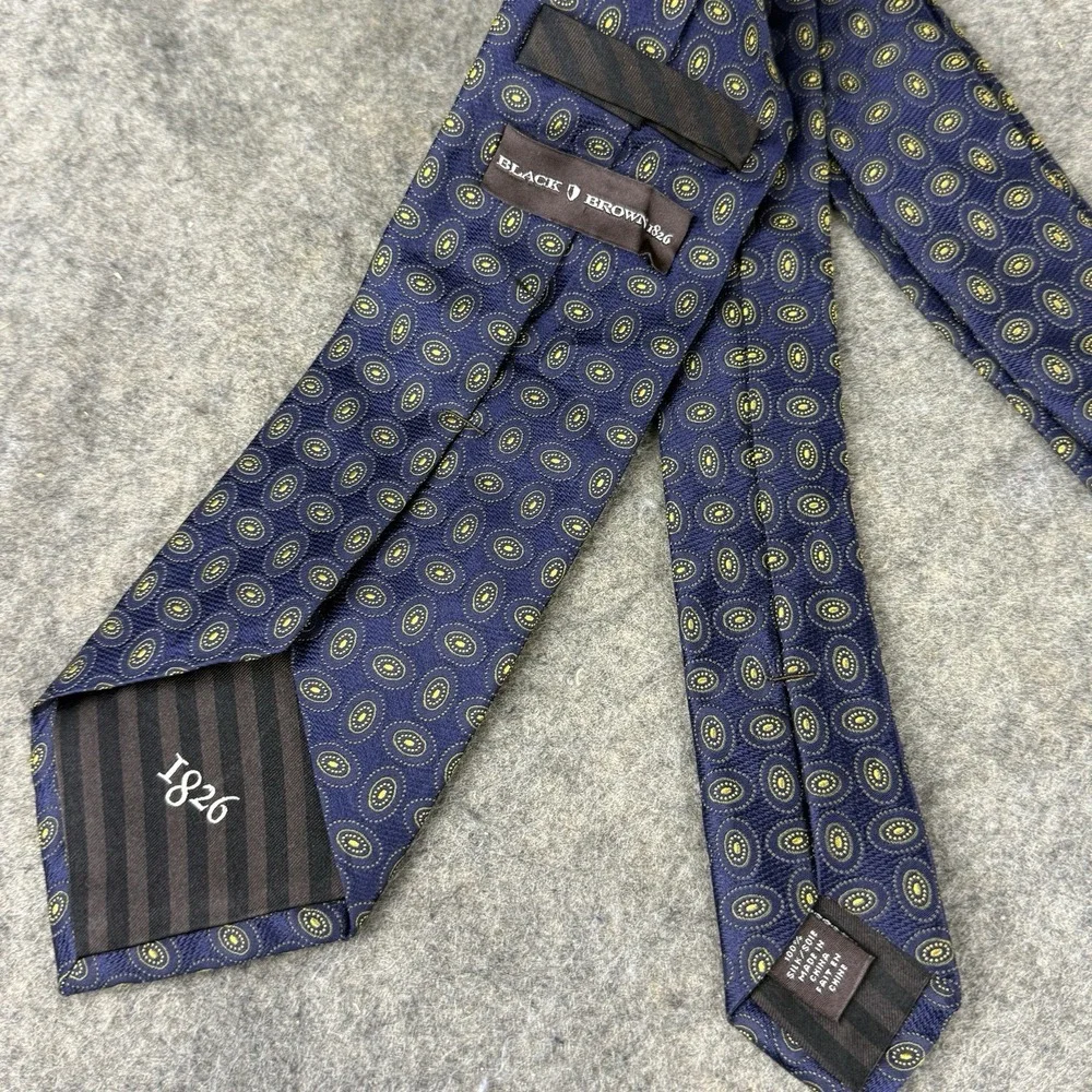 Black Brown 1826 Men's Tie 100% Silk Blue Geometric Pattern 60